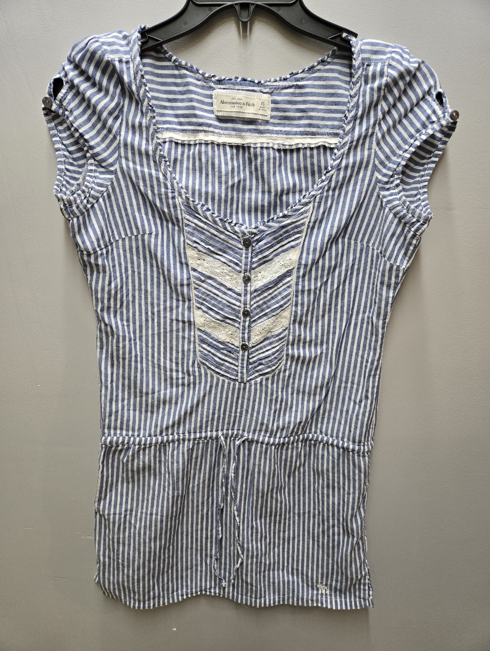Abercrombie & Fitch Pinstripe Drop Waist Mini Dress Womens XS Teens Blue White